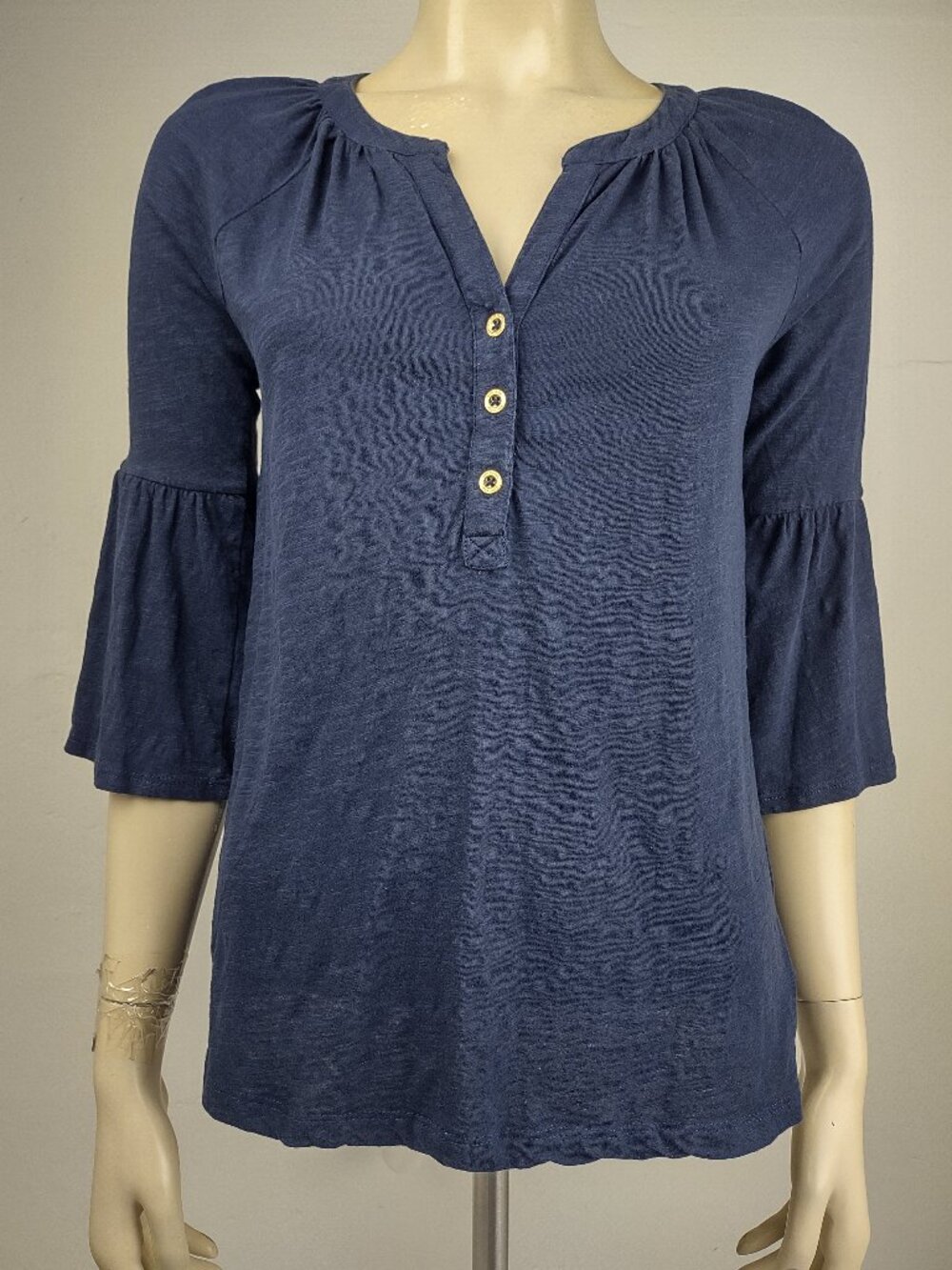 Lilly Pulitzer dark blue navy V-Neck 3/4 bell sleeve blouse ladies size XXS 2XS